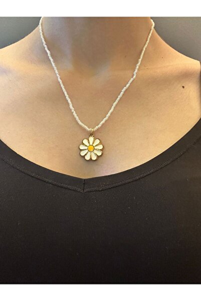 Gönülden Tasarım Steel Daisy End Beaded Women's Necklace 21 cm