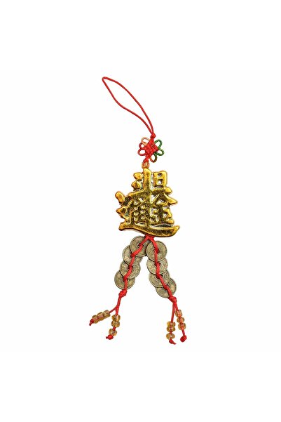 Feng Shui Amuleta cu simbolul prosperitatii , nod mistic si 8 monede