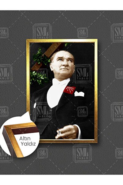 SML TABLO Pictură verticală pe pânză cu cadru, cu guler roșu, Chp Mustafa Kem...