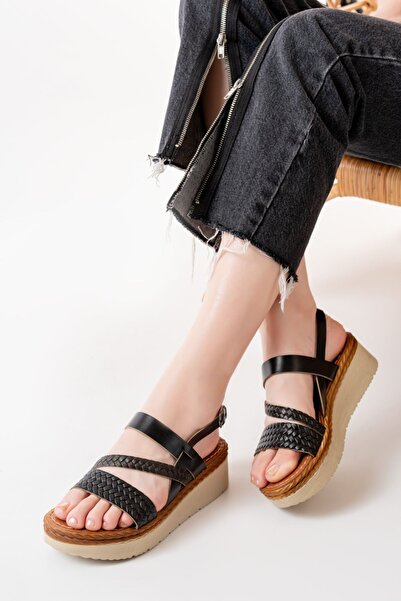 Budi Mengü 730-152 Black Orthopedic Genuine Leather Padding Women's Sandals