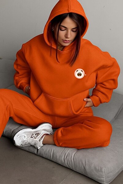 DM DOLCE MORE Hanorac unisex cu glugă, cu 3 fire, din bumbac pieptănat, cu imprimeu panda mic