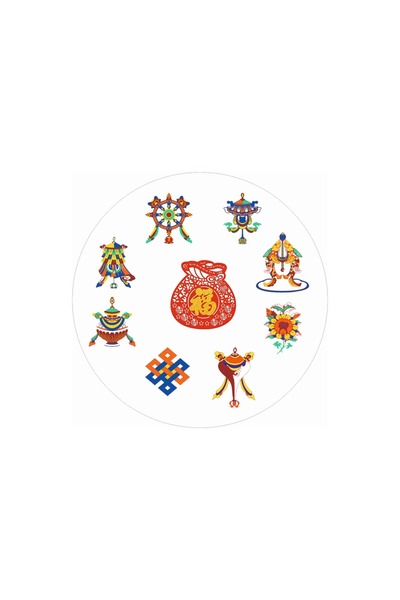 Feng Shui Abtibild sticker cu cele 8 simboluri tibetane si sacul abundentei -...