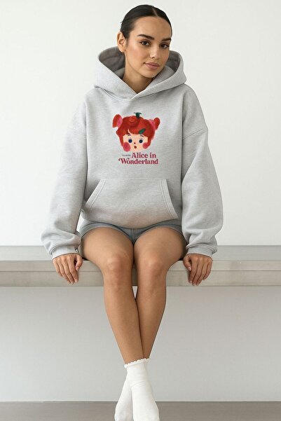 E-ROMA Hanorac unisex cu glugă, cu 3 fire, din bumbac pieptănat, imprimat ALI...