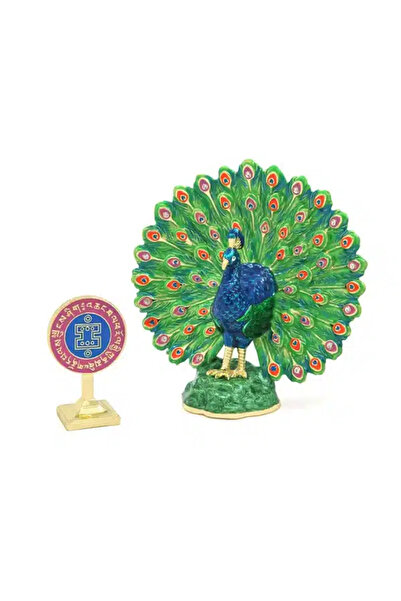 Feng Shui Statueta pentru protectia averii cu Paunul Magic si oglinda impotri...