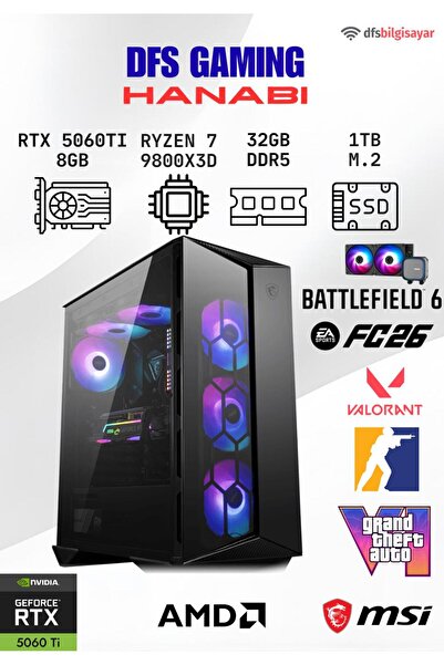 MSI DFS GAMING HANABI RYZEN 7 9800X3D-B650M-RTX 5060 TI 8GB-32GB DDR5 RAM-1TB M.2 SSD-OYUNCU BİLGİSAYARI