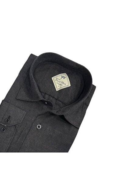 EREN STYLE Cămașă clasică din țesătură de flanel de iarnă, 100% bumbac, cu mâ...