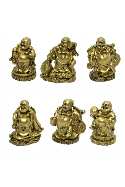 Feng Shui Set sase Buddha Razand aurii pentru sanatate si prosperitate