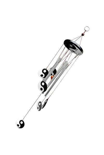 Feng Shui Clopotel de vant cu 4 tuburi arginti si Yin Yang