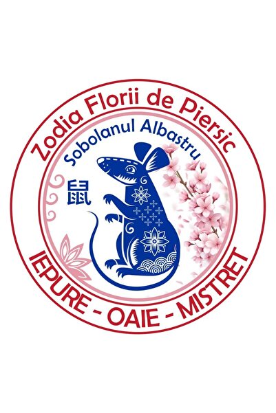 Feng Shui Abtibild sticker cu Sobolan albastru si Floare de Piersic - mare