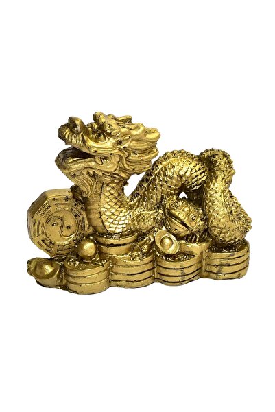 Feng Shui Dragon auriu cu Ba Gua si monede chinezesti