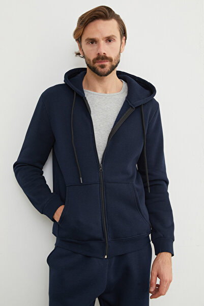 Fulla Moda Φούτερ με 3 κλωστές και τσέπες καγκουρό με φερμουάρ