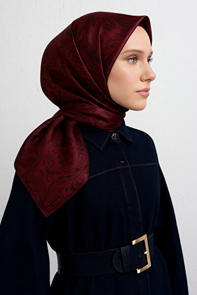 Armine Sura Pure Silk Scarf 9431 - 01 Burgundy Mixed Pattern