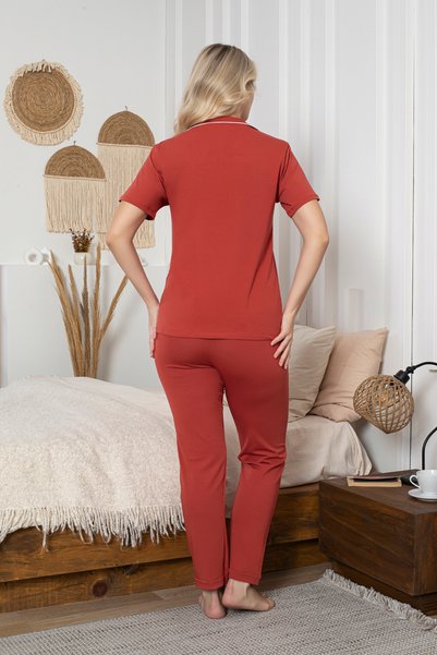 Lavint Homewear Women's Cotton Stretch Fabric Ribbon Bow Patterned Comfortable Fit Pajama Set