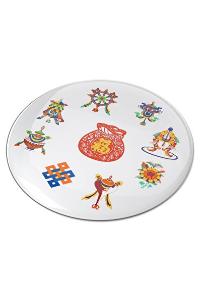 Feng Shui Abtibild sticker 3D cu cele 8 simboluri tibetane si sacul abundentei