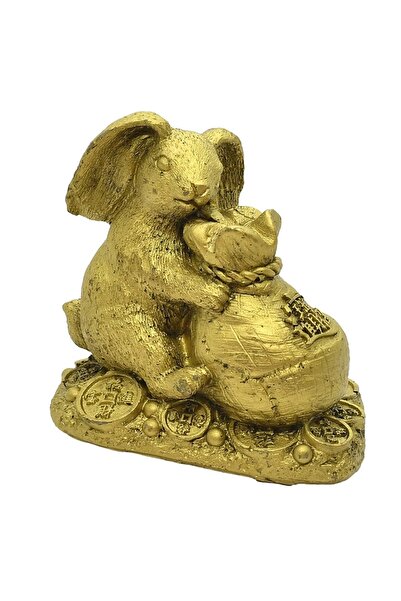 Feng Shui Iepure auriu cu sacul abundentei pe monede