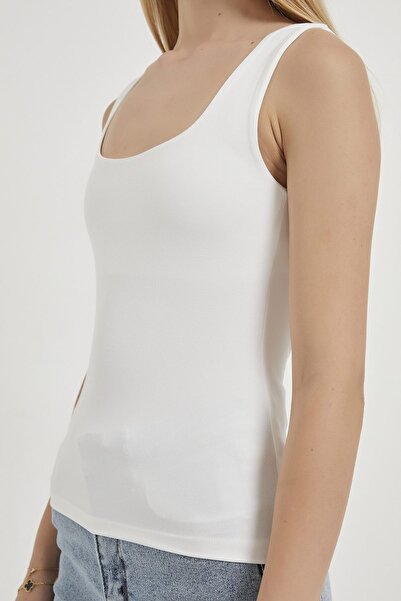 Arma Life Women's Thick Strap Square Neck Stretchy White Tight Bodysuit