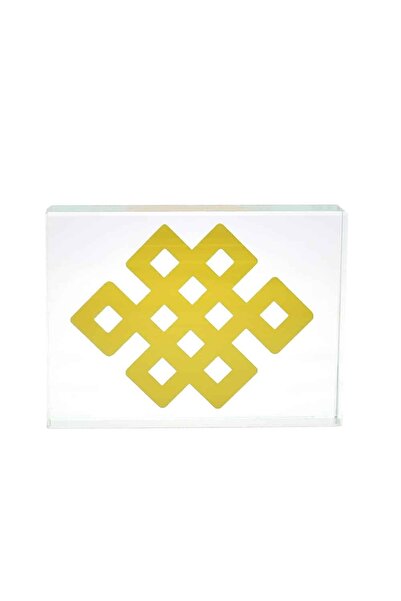 Feng Shui Placheta de sticla cu Nodul Mistic Auriu