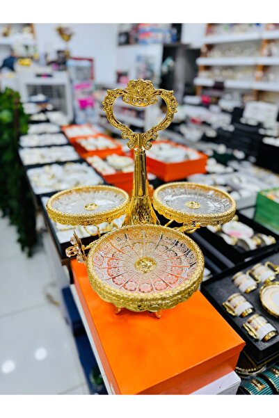 EVRA Metal Camlı 3,Lü Çerezlik El-17 Altın
