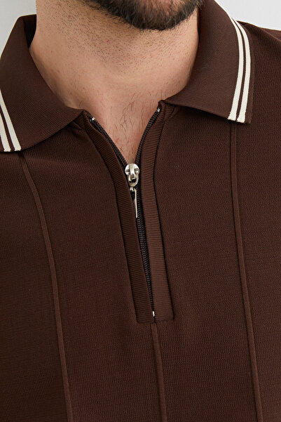 Fulla Moda Πλεκτό κορμάκι με ριγέ λαιμόκοψη με μισό φερμουάρ