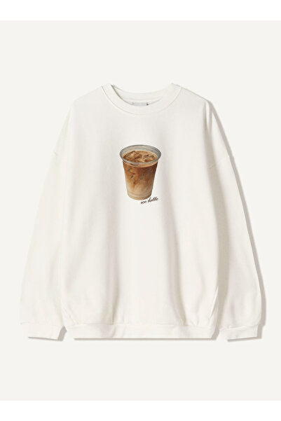 Disante سويت شيرت للجنسين بمقاس كبير مطبوع عليه Ice Latte – ياقة دائرية، 3 خي...