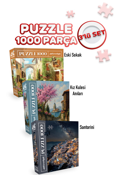 Neverland 3 ADET 1000 PARÇA PUZZLE - KIZ KULESİ ANILARI VE ESKİ SOKAK VE SANT...