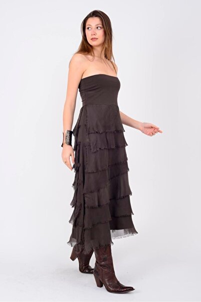 EREN STYLE Italian 2 Size Slimming Layered Silk Skirt & Strapless Dress