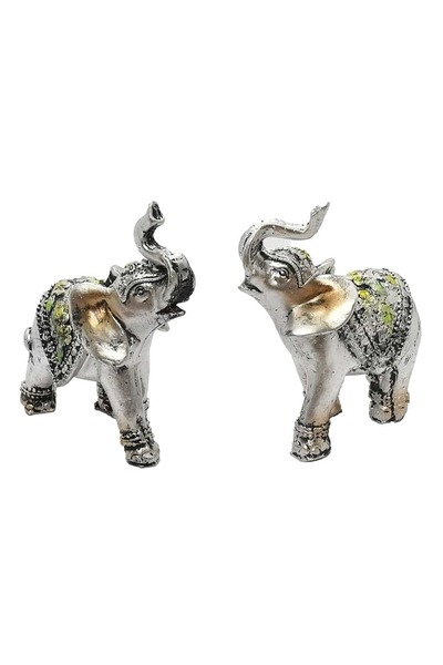 Feng Shui Pereche de elefanti argintii cu trompa in sus - model 1
