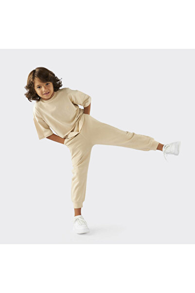 Panço Unisex Çocuk Beli Lastikli Bej Eşofman Altı