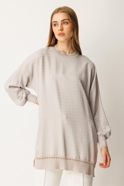 Ghisa Triko Kumaş Mixli Tunik GRİ