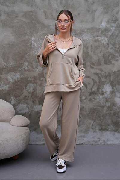 Elaxi Σετ δύο τεμαχίων με φερμουάρ και κουκούλα Kangaroo Pocket Modal