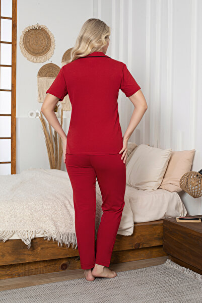 Lavint Homewear Kadın Pamuklu Likralı (%95 Pamuk %5Likra) Kurdele Fiyonk Desenli Rahat Kalıp Pijama Takımı
