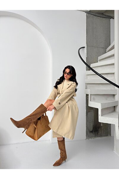 Serica Moda Taş Kuşaklı Uzun Trençkot