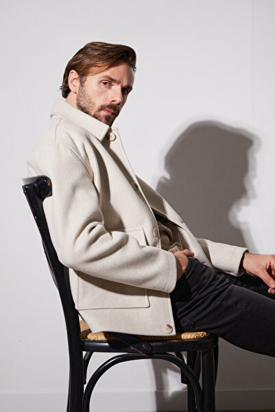 Fulla Moda Düğmeli Çift Cepli Gömlek Yaka Kaşe Kaban