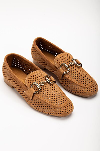 Budi 401 Tan Suede Perforated Daily Women's Ballerinas
