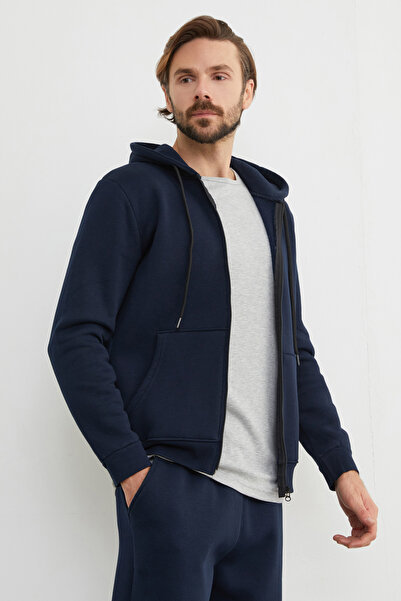 Fulla Moda Φούτερ με 3 κλωστές και τσέπες καγκουρό με φερμουάρ