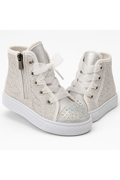 Pabrik New Season Stoned Ankle-High Silver Girls' Sports Shoes, Girls' Shoes 21-30 Lighted