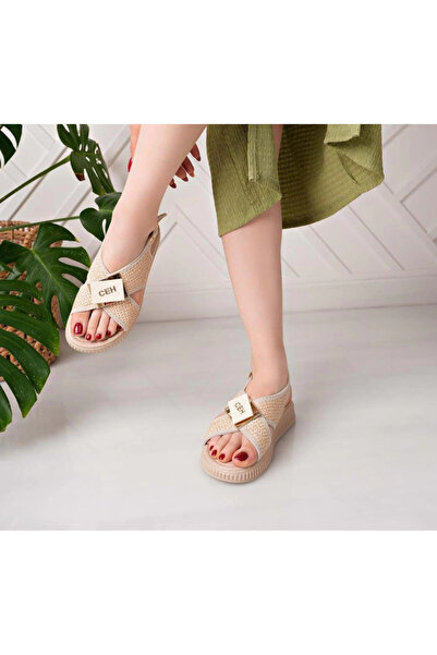 Adora Moda Cate Beige Straw Skin Sandals