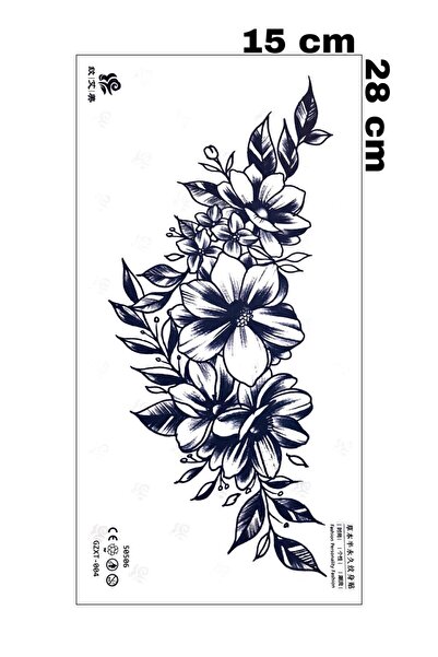 Mecit Tuhafiye 1 AY KALICI ÇİÇEKLER SIRT GÖĞÜS BÜYÜK BOY GEÇİCİ DÖVME