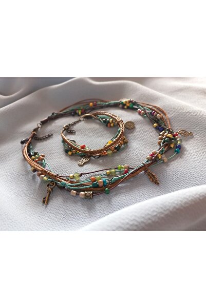 dela otantik Multi-Colored Bohemian Necklace & Bracelet Set – Handmade Layered Authentic Beaded String Bijouterie Jewelry