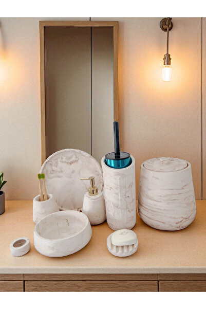 Trust Stone Marble Pattern Concrete Bathroom Set,Toilet Wc,Trash Can,Solid,Li...