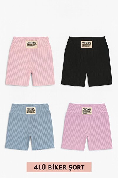 tunays shopping Girl's 4-Piece Ribbed Biker Shorts Set