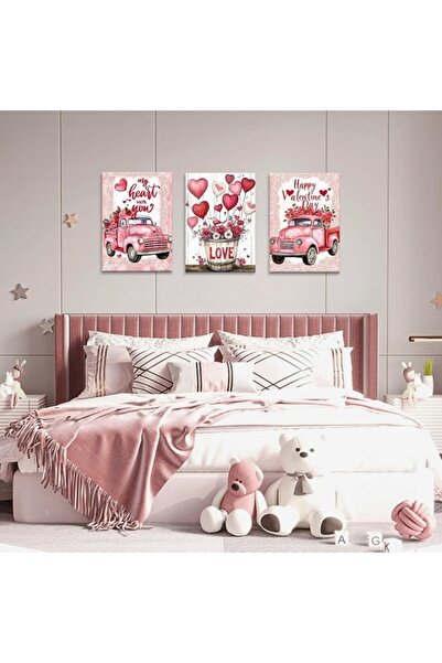 HALFLEMART Set 3 tablouri Ziua Indragostitilor in roz, de perete, 50 x 70 cm,