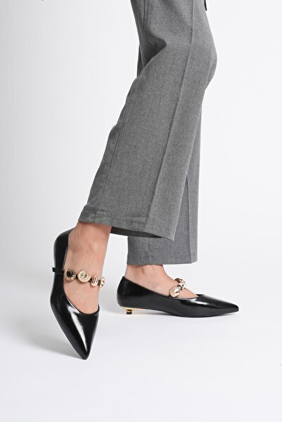 Mubiano Siena Women's Black Low Heel Shoes with Gold Accessories (2cm)