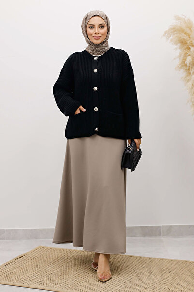 Tesettür Dünyası Soft Textured Buttoned Knitwear Cardigan Tsd250223 Black