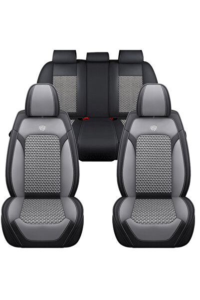 NO BRAND Set complet de huse pentru scaune auto, negre și gri, piele Nappa respirabilă și material textil, potrivire universală