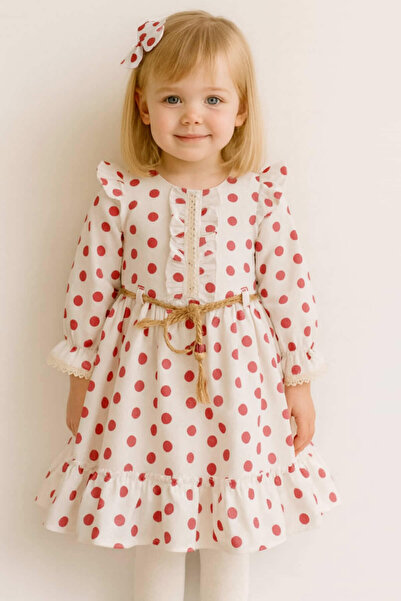 krm kerem bebe فستان بناتي طويل الأكمام منقط