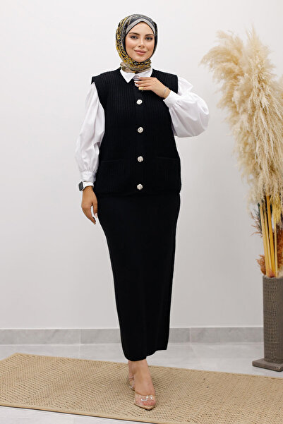 Tesettür Dünyası Buttoned Knitwear Sweater Tsd250221 Black