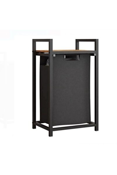 OEM Coș de rufe cu cadru metalic, raft din lemn, dimensiuni 50 x 32,5 x 71 cm, capacitate 45 l