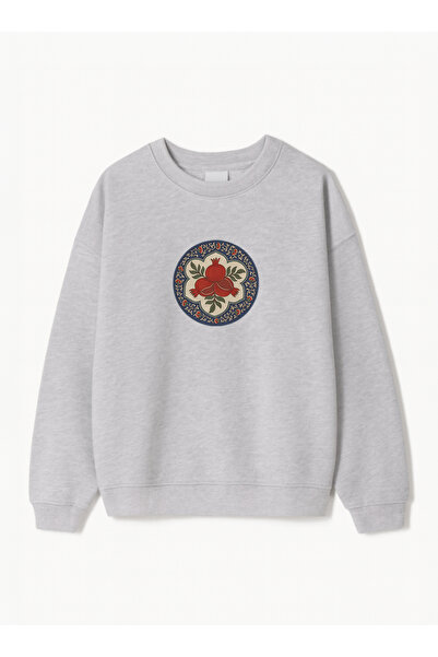 Disante Hanorac unisex oversize cu motiv de rodie – decolteu crew, fleece cu ...