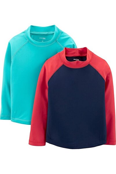Simple Joys Set 2 bluze Rash Guard cu maneca lunga pentru plaja bebelusi, 3-6 m, verde, albastru,